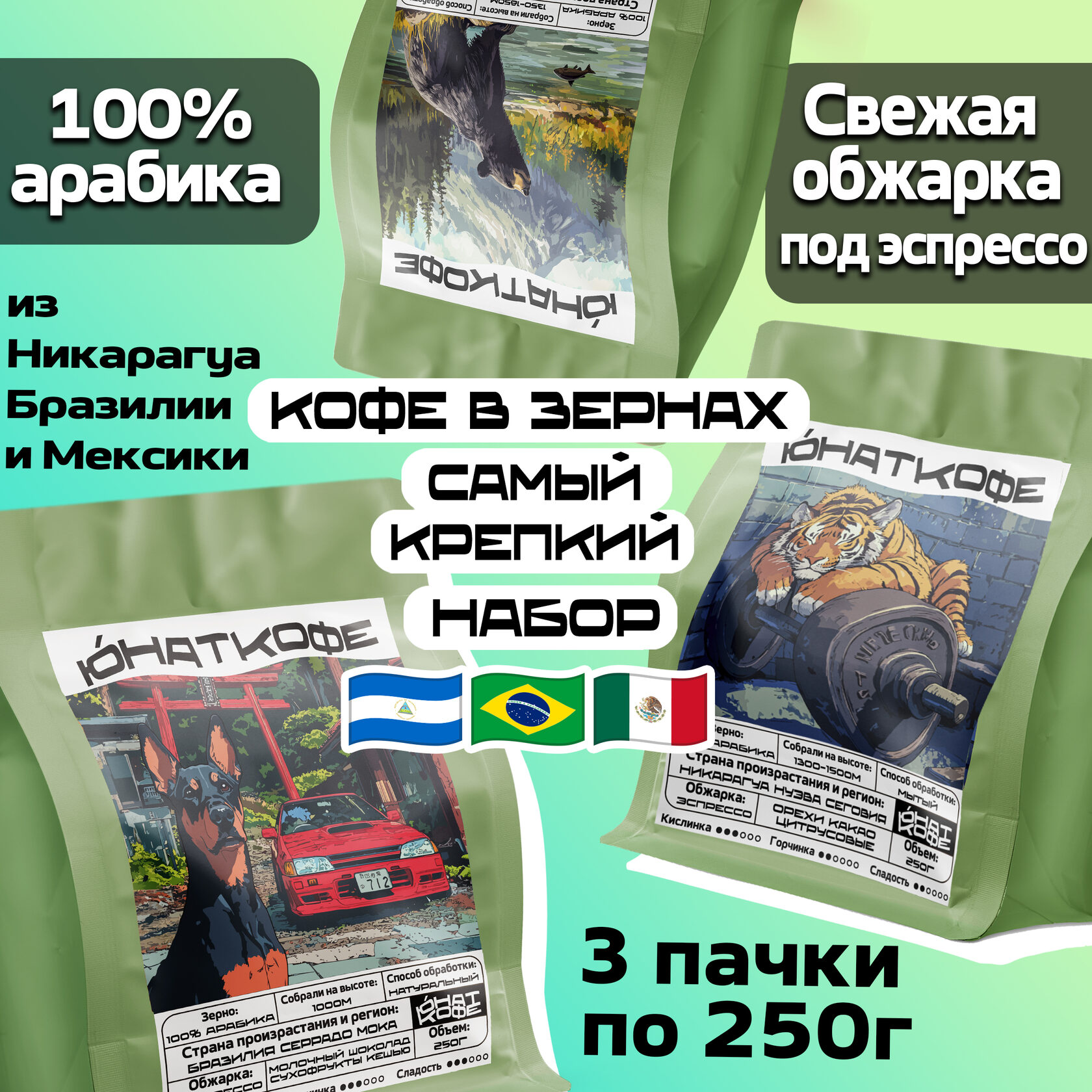 Пачка кофе «Самый Крепкий - Мексика, Никарагуа, Бразилия»